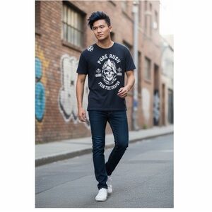 Men’s Pure Rush Sons of Death Reaper Graphic Tee XXL Blue Biker Skull